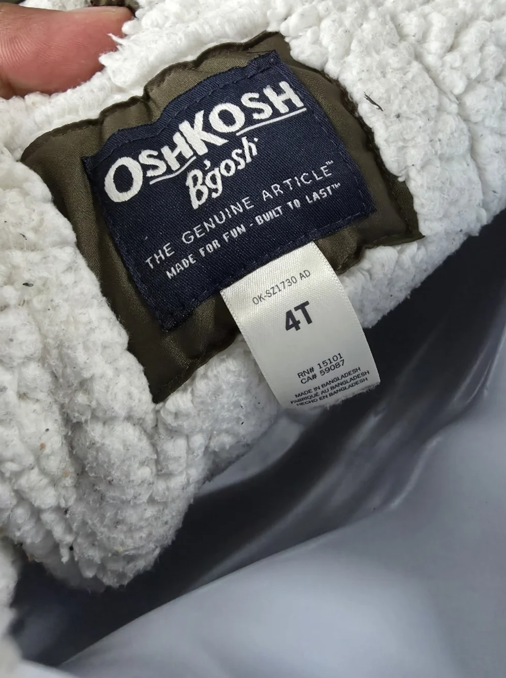 OshKosh B'gosh Toddler Boy 4T Colorblock Winter Jacket Sherpa Lined Olive Brown